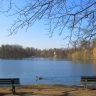 Парк, озеро в марте, на дальнем плане - моноптер